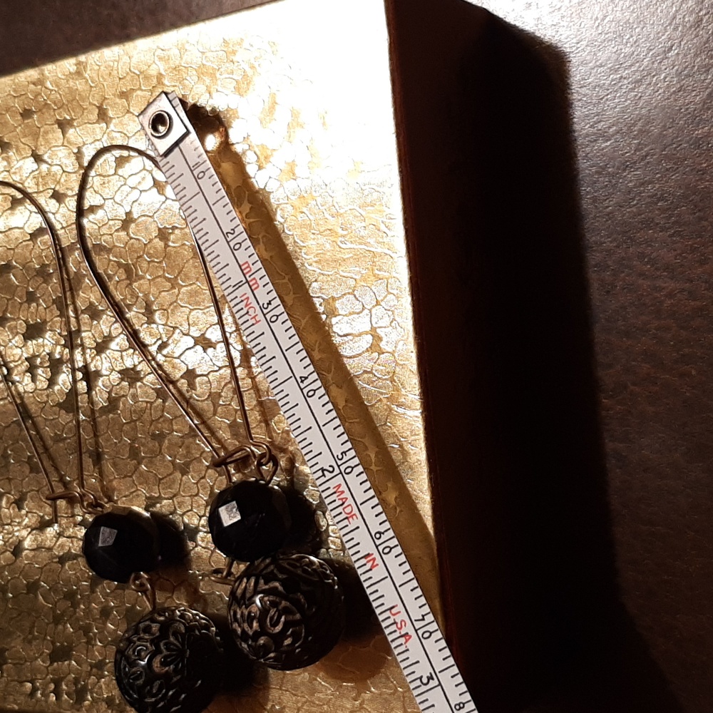 Vintage Drop Black Beaded Earrings - Picture 8 of 8